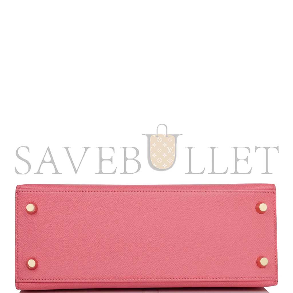 HERMÈS KELLY SELLIER 25 ROSE AZALEE VERSO EPSOM PERMABRASS HARDWARE (25*17*7cm) 